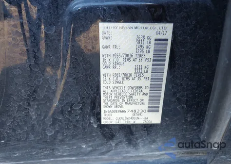 2017 Nissan Frontier Sv from USA, damaged, VIN 1N6AD0EV6HN748230